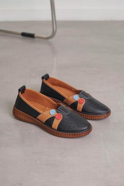 Stil Durağı حذاء باليرينا من الجلد الأصلي موديل AD6033 مع تفاصيل مشبك باللون ...