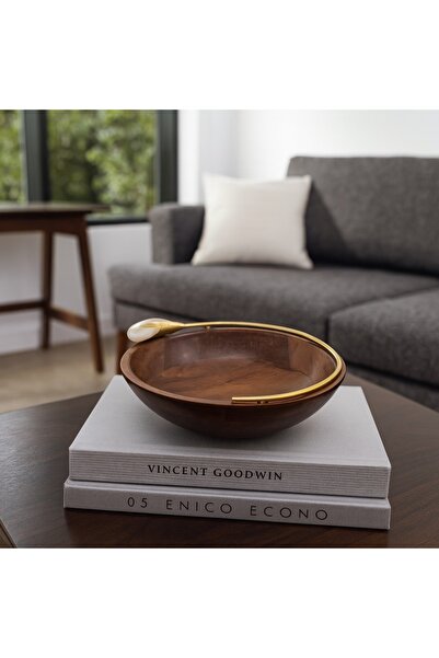 Dania طبق تقديم خشبي عميق الجذور مع ديكور معدني باللون الذهبي الوردي متعدد الاستخدامات