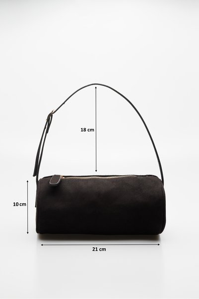 Zenvia Black Suede Cylinder-Zippered Hand and Shoulder Bag