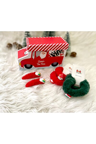 Lilyum Aksesuar Kutulu Yılbaşı Yeni Yıl Konseptli Peluş 6 Parça Kırmızı Yeşil...