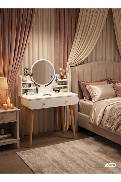 AGD Master bedroom dressing table with mirror and drawers 80 x 40 x 120 cm, white (without chair)