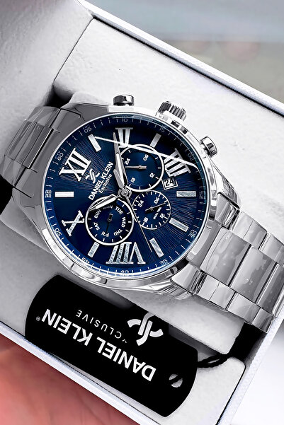 Daniel Klein Exclusive Men's Wrist Watch 3 Atm Waterproof Silver Blue Color Steel Cord Gift Bracelet Dke2134C1