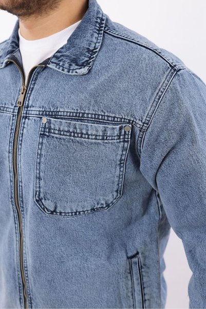 LTC Jeans Men's Regular Fit Light Blue Sports Model Zippered Denim Jacket