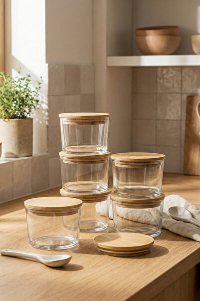 Fhilli Vetro - 6-Piece Wooden Vacuum Lid Glass Storage Container 220 Cc