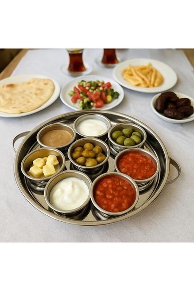 Dania 8-Piece Stainless Steel Breakfast Tray - Engraved Copper Lid | Elegant hospitality starts here