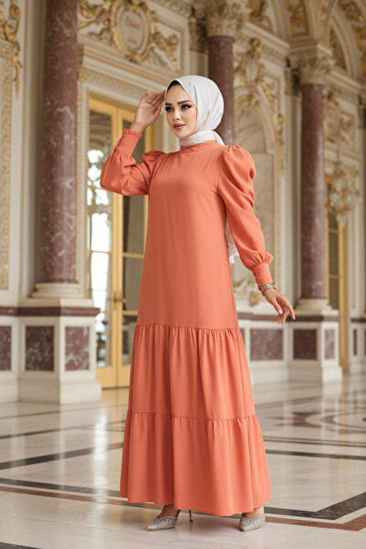 Neva Style Kat Pleated Salmon Hijab Dress 5883Smn