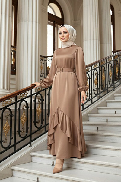 Neva Style Mink Satin Hijab Dress - Button Detail, Model 45661V