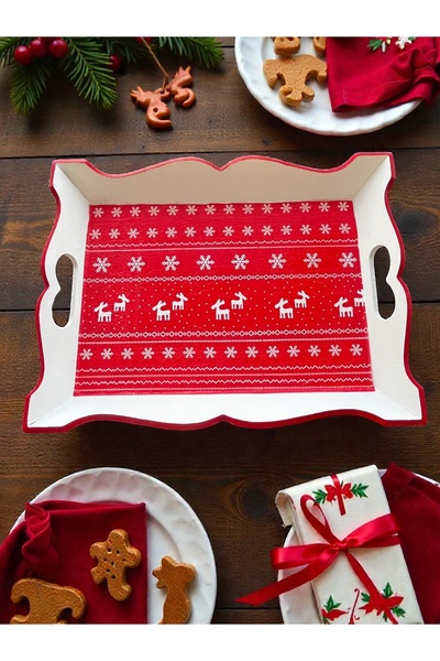 MAİSON ALİSA Yılbaşı El Boyama Geyik Model Beyaz 32 x 24 cm Peçete Transfer B...