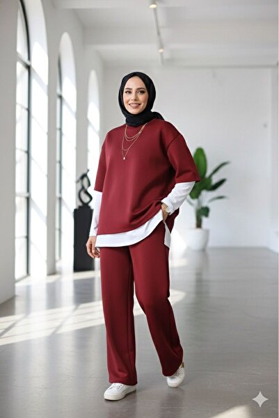 onlymoon Set de 3 piese pentru femei ♦   Țesătură pentru scuba ♦   Roșu Clare...