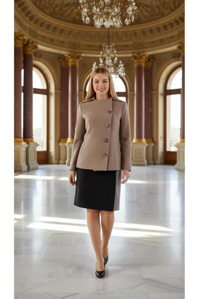 Nidya Moda Kadın Yandan Düğmeli Vizon Kaban-5009v