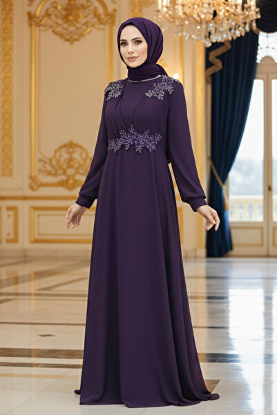 Neva Style Сукня з бісером та деталями з чорносливу 22113MU