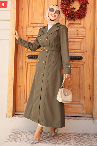 Neva Style Χακί Ζώνη Hijab Trench Coat - 61500HK
