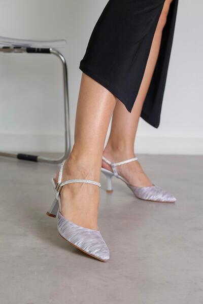 Stil Durağı حذاء سهرة بكعب حجري 5 سم موديل EC201 للموسم الجديد - فضي