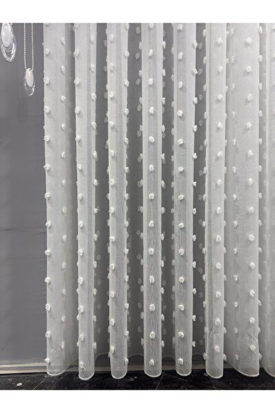 Home Premium Kalite Ponponlu KETEN Tül Perde 1/3 Pile Özel Dikim