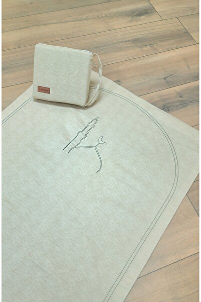 ALTINPAMUK سجادة صلاة مع حقيبة، تصميم طبيعي سادة، مقاس 70×115، مطرزة بنمط المسجد