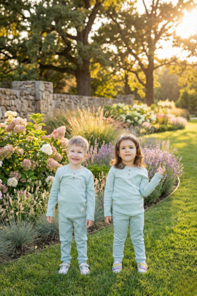 Sarebaby Bebek Alt Üst Takım %100 Pamuk Fitilli Kumaş Su Yeşili Rengi