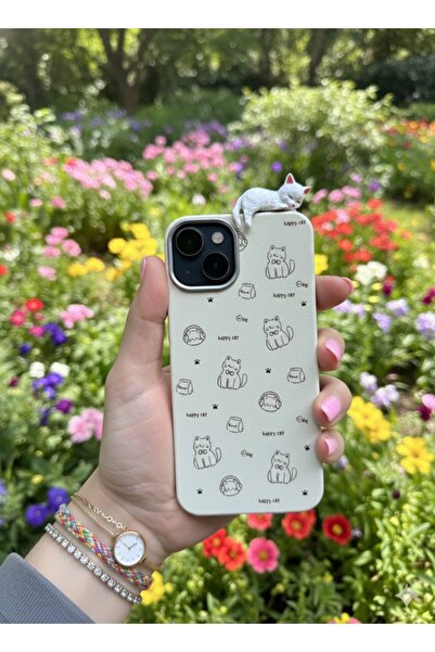 MustCase iPhone 14 Plus - 15 Plus Kılıf 3D Oyuncaklı Kedi Tasarımlı Esnek Sil...
