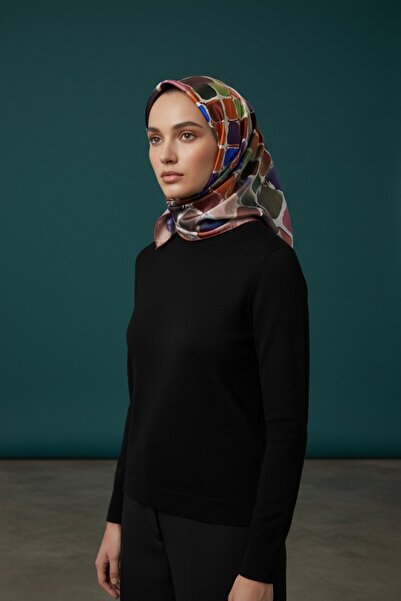 Onur وشاح - منتج مخصص وشاح حريري بنمط جديد بمظهر رقمي 90 × 90 سم (برتقالي)