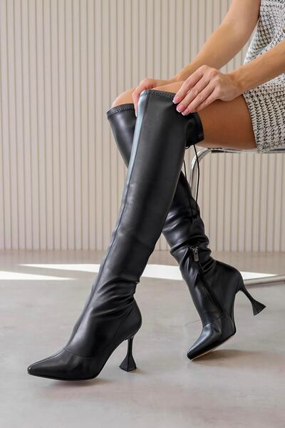 Stil Durağı SHOT MODEL 8 CM TOPUKLU SİTREÇ UZUN DİZ ÜSTÜ ÇİZME SIYAH
