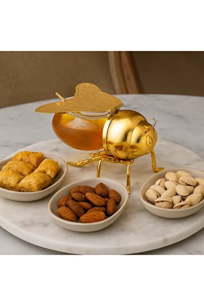 Dania وعاء سكر زجاجي مع ديكور نحل معدني فضي وملعقة معدنية