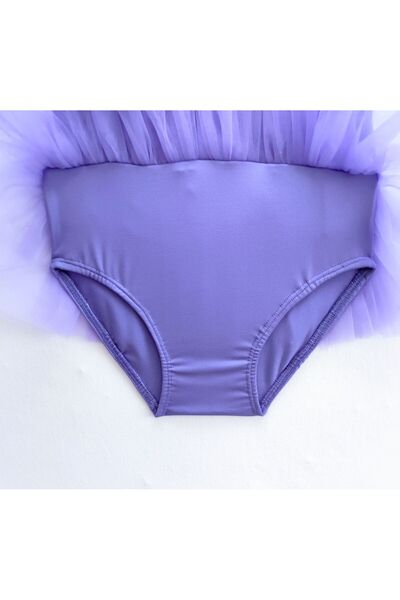 LULLY KİDS Costum de baie pentru gimnastică și balet pentru fete, tutu liliac, cu bretele de frânghie