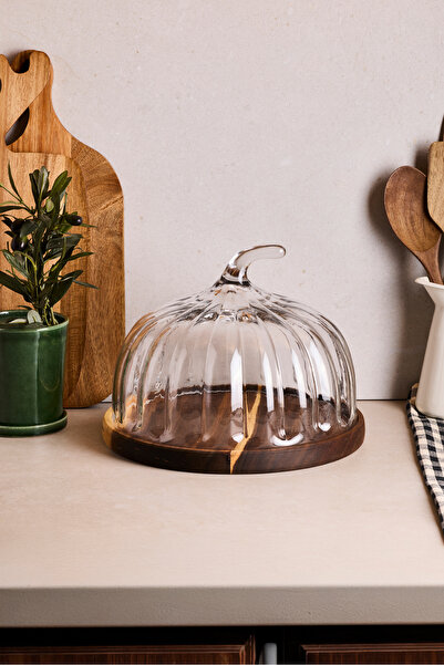 Perotti Leone Pumpkin Acacia Base Glass Cake Pan 28 cm Giant Size