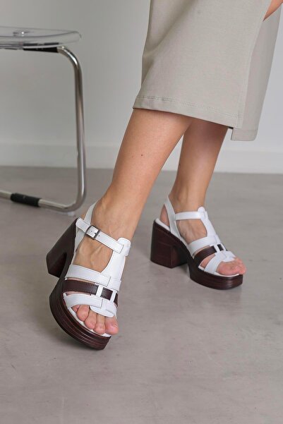 Stil Durağı Iz57 Model6 cm Heel Genuine Leather Heel Sandals White