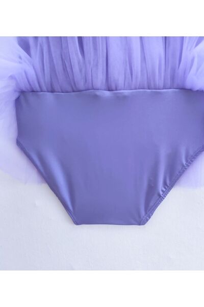 LULLY KİDS Costum de baie pentru gimnastică și balet pentru fete, tutu liliac, cu bretele de frânghie