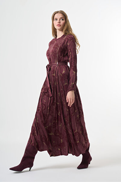 MissWhence Zippered Silk Dress Burgundy 36802