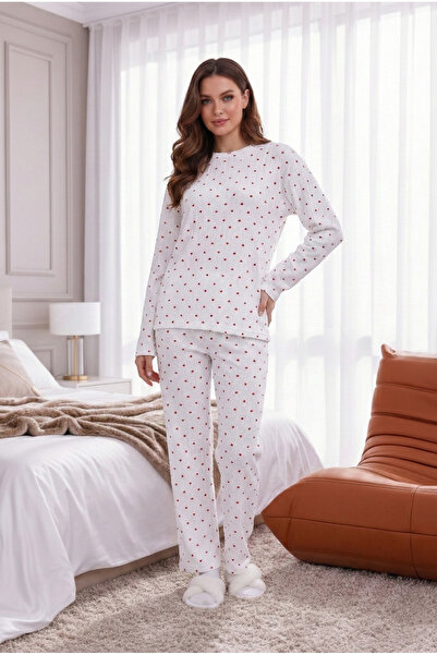 Arvin Pijama М'яка тканина з серцевим візерунком Зимовий бавовняний комплект піжами з довгими рукавами та зручним кроєм