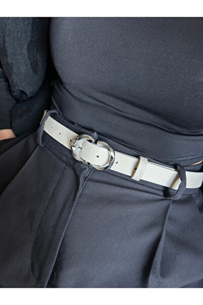 LİA KEMER Jade Double Ring Pattern Women's Silver Buckle Belt Coat Belt Dress Belt Trouser Belt