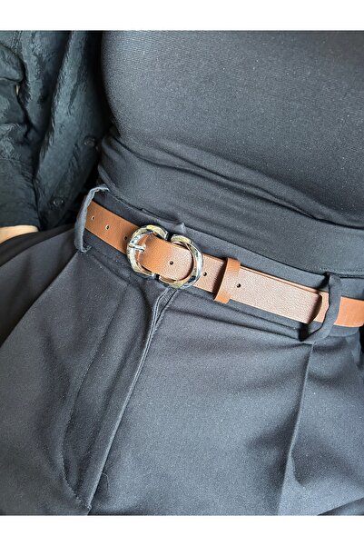 LİA KEMER Jade Double Ring Pattern Women's Silver Buckle Belt Coat Belt Dress Belt Trouser Belt