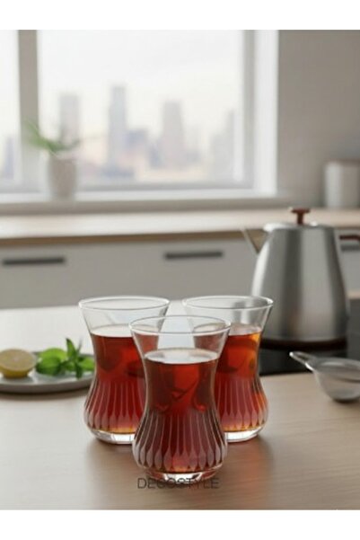 DECOSTYLE Paşabahçe Yakut 6'lı Çay Bardağı Seti - Kırmızı Dekorlu Lüks Cam Sunum