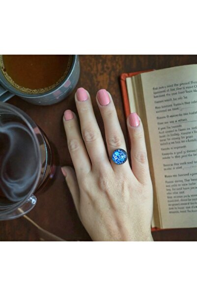 Pawnest Handmade El Yapımı Çini Desenli Ayarlanabilir Yüzük – Epoksi Kaplamalı, Çini Desenli Vintage Model 14mm