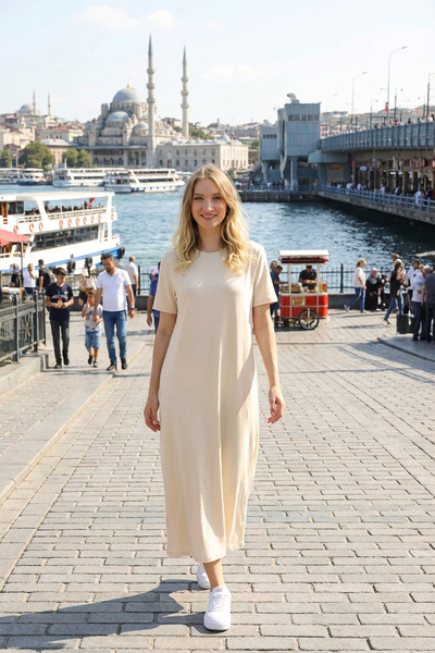 Almila Short Sleeve Maxi Combed Dress 2029 - Long Combed Dress