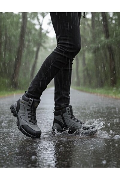 Budaks Ανδρικές μπότες με φλις αντιολισθητική θερμοσόλα, χειμερινές μπότες πεζοπορίας με κορδόνια και φερμουάρ