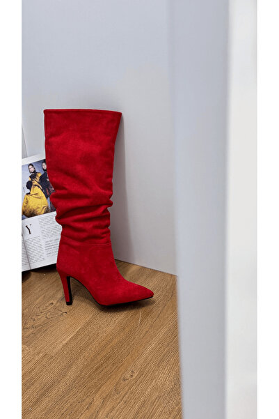 Stil Durağı MANDY MODEL 8 CM İNCE TOPUKLU DİZ ALTI YENİ SEZON ÇİZME KIR.SUET