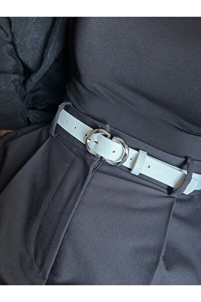 LİA KEMER Jade Double Ring Pattern Women's Silver Buckle Belt Coat Belt Dress Belt Trouser Belt
