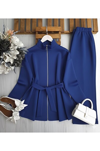 AKIZER Scuba Fabric Women's Top and Bottom Set/ Hijab Set Navy Blue/ Casual S...