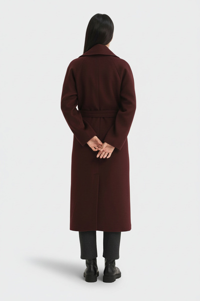 Soydan Güner Kadın Yünlü Kruvaze Reglan Ara Boy (120 CM) Kaban Bordo 1280