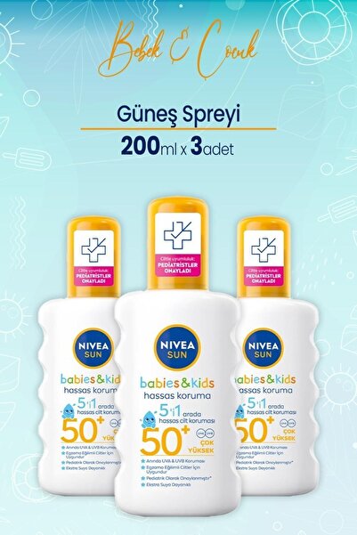 NIVEA ÇOCUKLAR İÇİN GÜNEŞ KORUYUCU SPREY 200 ML 3 ADET