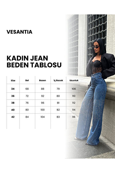 ParlaMira Női bő szabású, magas derekú, köves farmernadrág