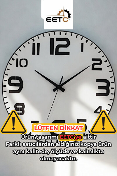 Genel Markalar Ev Hediyesi Büyük Rakamlı Modern Dekoratif Ahşap Duvar Saati - Sessiz Mekanizma - (40 CM)