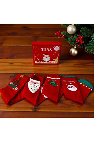 velve Women's socks set, in festive Christmas box, model 2, 4 pairs, Red