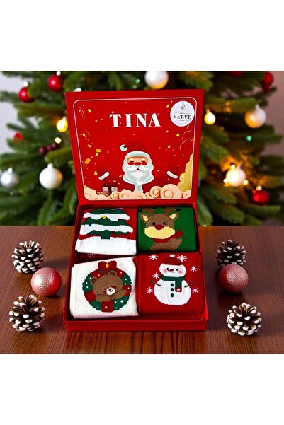 velve Women's socks set, in Christmas gift box, model 1, 4 pairs, Red-Green