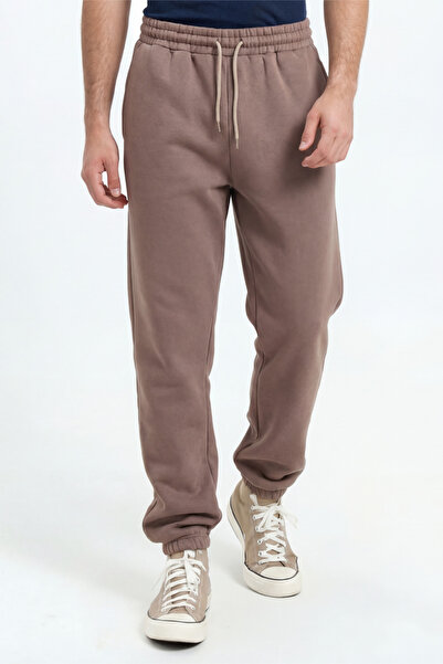 Veleno Brown Men's 3 Thread Men's Sweatpants with Elasticated Cuffs Soft Cotton