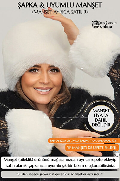 Mağazam Online Pălărie din blană artificială de pluș, pufosă, cu păr dens, pentru femei, iarnă - alb Toscana