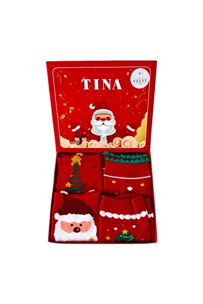 velve Women's socks set, in festive Christmas box, model 2, 4 pairs, Red