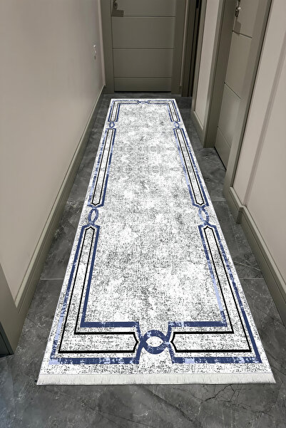 VOPTEKS Lacivert Yolluk Makinede Yıkanabilir Halı Kaymaz Taban Halı