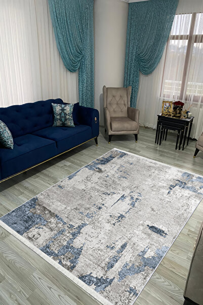 VOPTEKS Lacivert Halı Salon Halısı Makinede Yıkanabilir Halı Kaymaz Taban Halı